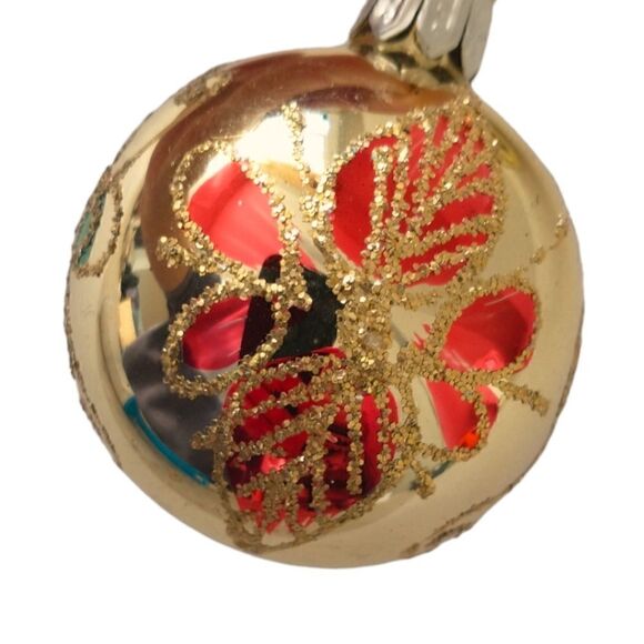 Commodore Christmas Classics Ornaments x 7 Glass Ball Hand Decorated Poinsettia. - Picture 4 of 16